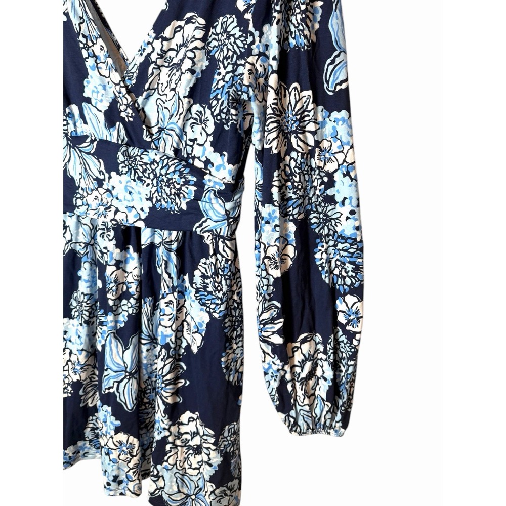 Lilly Pulitzer Riza Long Sleeve Romper Low Tide Navy Bouquet All Day Medium - Picture 6 of 10